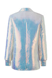 Sparkly White Sequins Peak Lapel Women Blazer with Belt