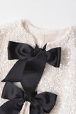 Sparkly Black Sequins Cropped Women Blazer with Bowknot