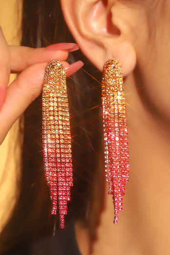 Shiny Rhinestone Long Tassel Earrings