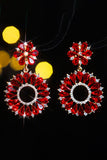 Red Fashionable Rhinestone Flower Earrings