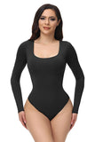 Black Long Sleeves Scoop Neck Tummy Control Shapewear