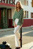 Load image into Gallery viewer, Green and White Striped Women Silk Blouse