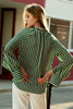 Load image into Gallery viewer, Green and White Striped Women Silk Blouse