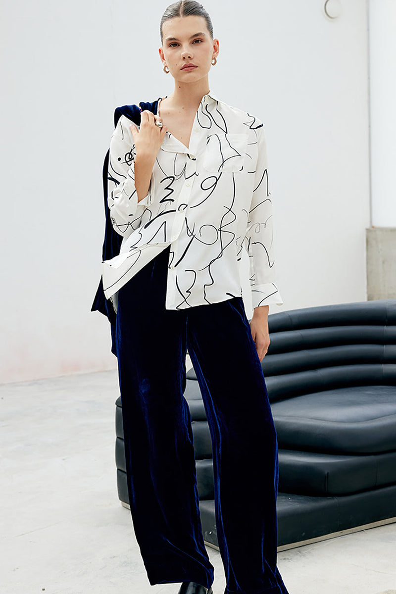 Load image into Gallery viewer, White Printed Silk Women Blouse