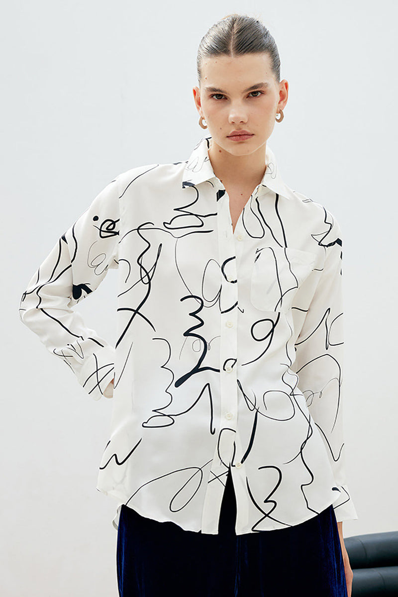 Load image into Gallery viewer, White Printed Silk Women Blouse