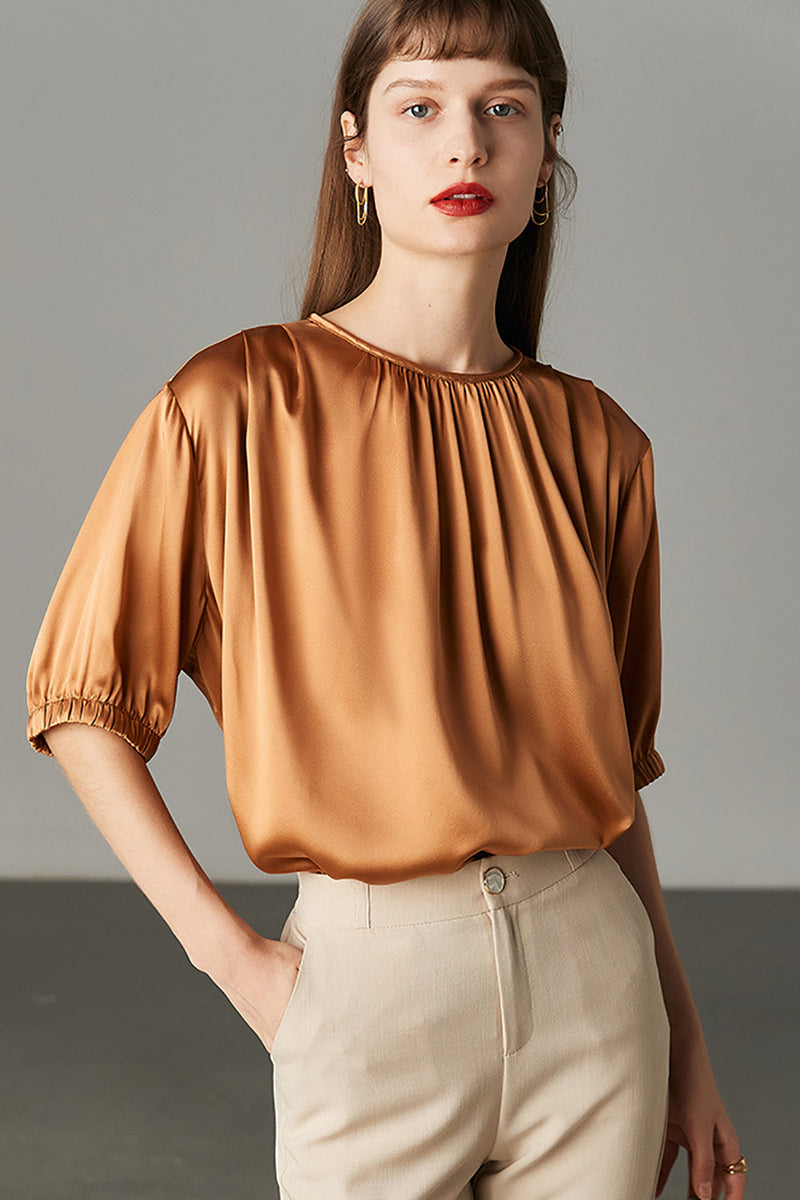 Load image into Gallery viewer, Brown Oversized Silk Women Blouse