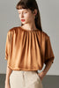 Load image into Gallery viewer, Brown Oversized Silk Women Blouse