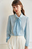 Load image into Gallery viewer, Sky Blue Silk Women Blouse with Bowknot