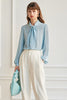 Load image into Gallery viewer, Sky Blue Silk Women Blouse with Bowknot