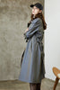 Load image into Gallery viewer, Grey Blue Double Breasted Long Trench Coat with Belt