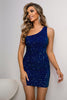 Load image into Gallery viewer, Royal Blue One Shoulder Sequin Graduation Dress