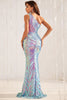 Load image into Gallery viewer, Blue One Shoulder Glitter Mermaid Prom Dress