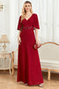 Load image into Gallery viewer, Glitter V-Neck Burgundy Mother of the Bride Dress with Cape