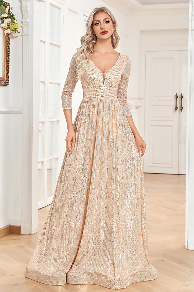 Load image into Gallery viewer, A-Line Glitter Long Mother of the Bride Dress with 3/4 Sleeves