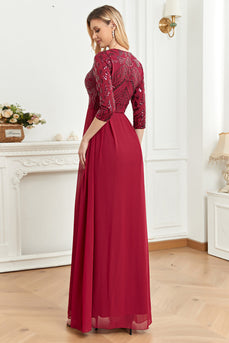 3/4 Sleeves Burgundy Mother of the Bride Dress