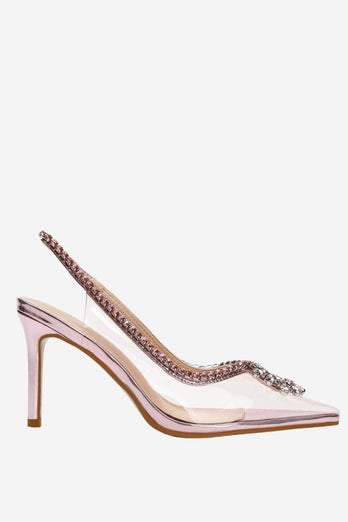 Rhinestone Pink Pointed Toe Stiletto Sandals