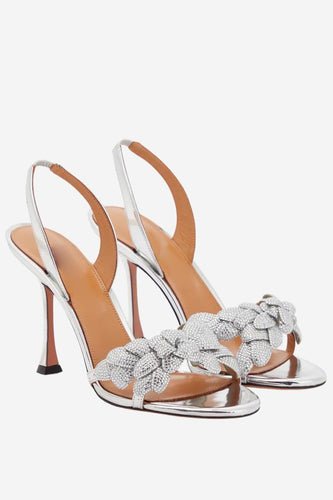 Silver Open Toe Stiletto Sandals with Beading