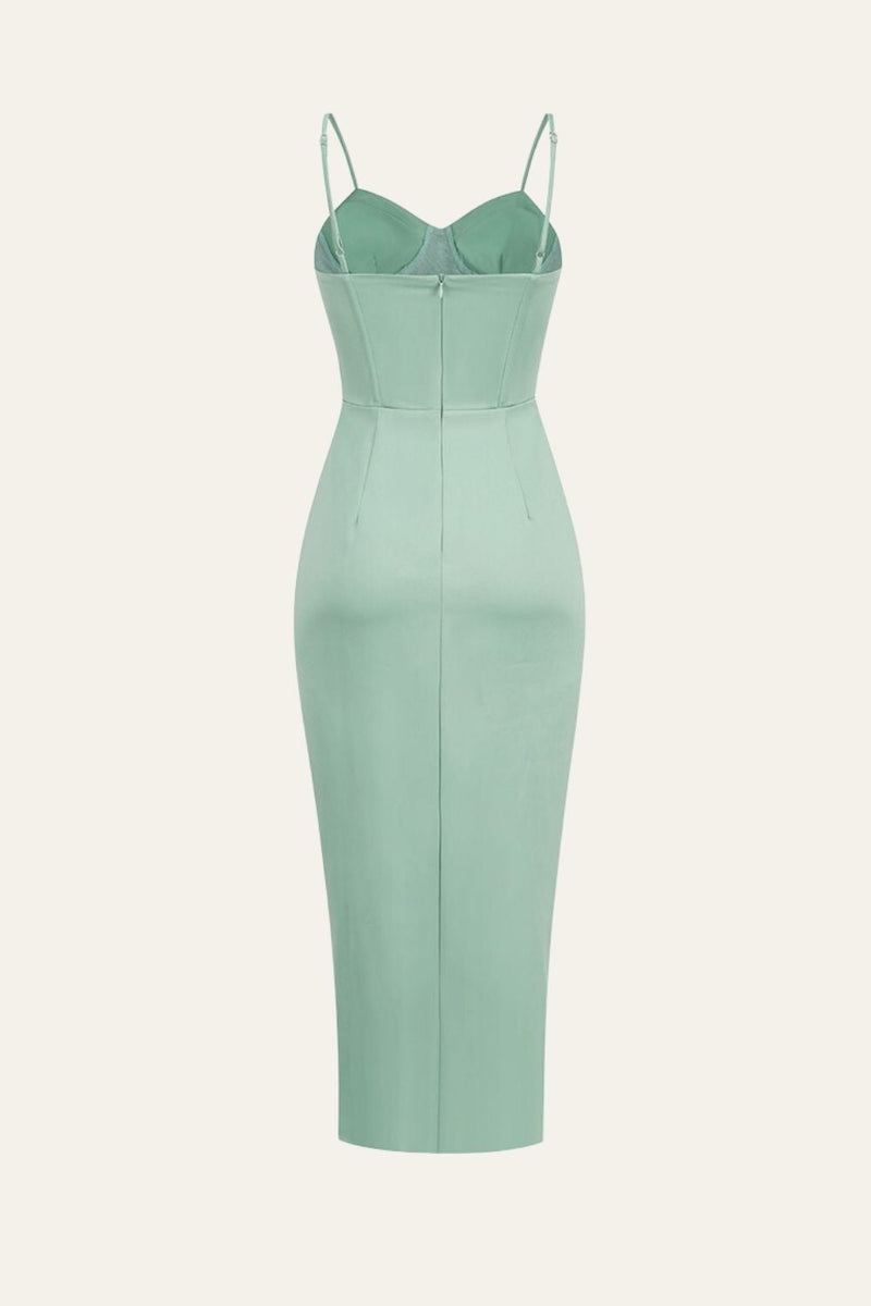 Load image into Gallery viewer, Green Spaghetti Straps Drawstring Pleated Corset Cocktail Party Dress with Slit