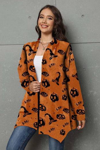 Halloween Pumpkin and Cat Pattern Black Coat