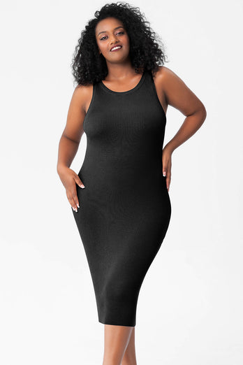 Black Round Neck Skirt Bottoming Tight Hip Plus size Knitted Dress