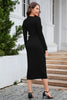Load image into Gallery viewer, Sheath V Neck Black Plus Size Holiday Party Dress with Long Sleeves