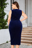 Load image into Gallery viewer, Sheath V Neck Green Velvet Plus Size Holiday Party Dress