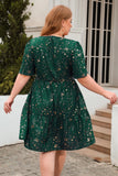 A Line Square Neck Green Velvet Plus Size Xmas Dress