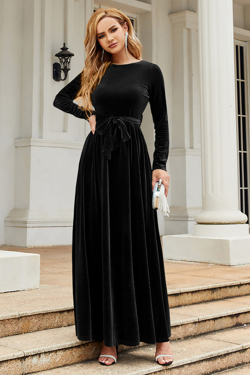 Load image into Gallery viewer, A Line Jewel Neck Black Velvet Holiday Party Dress