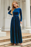 A Line Jewel Neck Black Velvet Holiday Party Dress