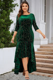 A Line Bateau Neck Black Velvet Plus Size Holiday Party Dress