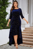 A Line Bateau Neck Black Velvet Plus Size Holiday Party Dress