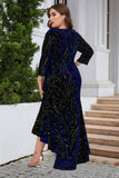 A Line Bateau Neck Black Velvet Plus Size Holiday Party Dress