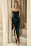 Sequins Strapless Velvet Holiday Party Dress with Slit