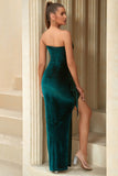 Sequins Strapless Velvet Holiday Party Dress with Slit