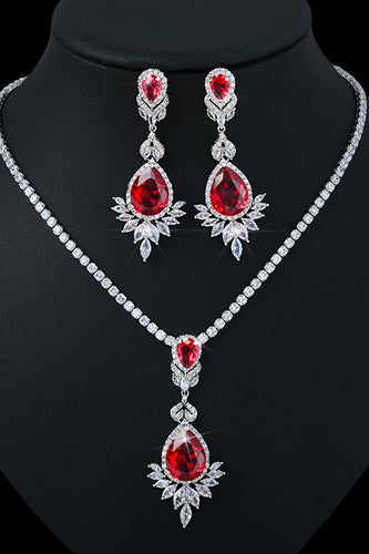 Rhinestone Teardrop Earrings and Necklace Jewelry Set