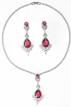 Rhinestone Teardrop Earrings and Necklace Jewelry Set