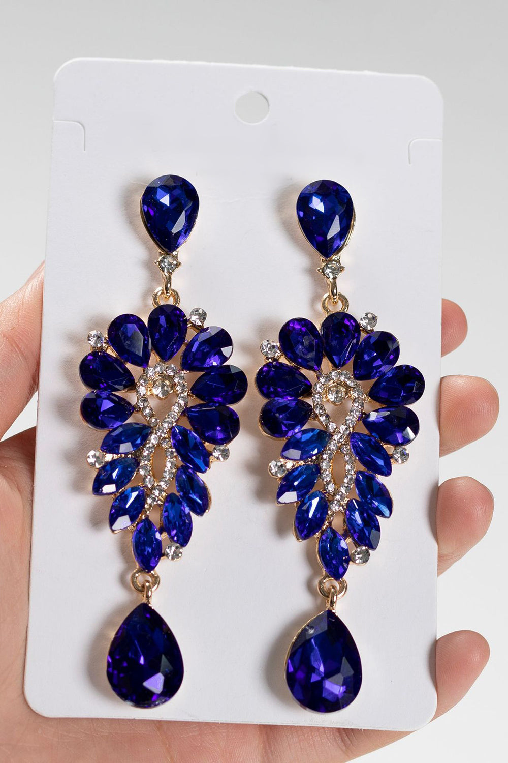Royal Blue Vintage Rhinestone Teardrop Dangle Earrings