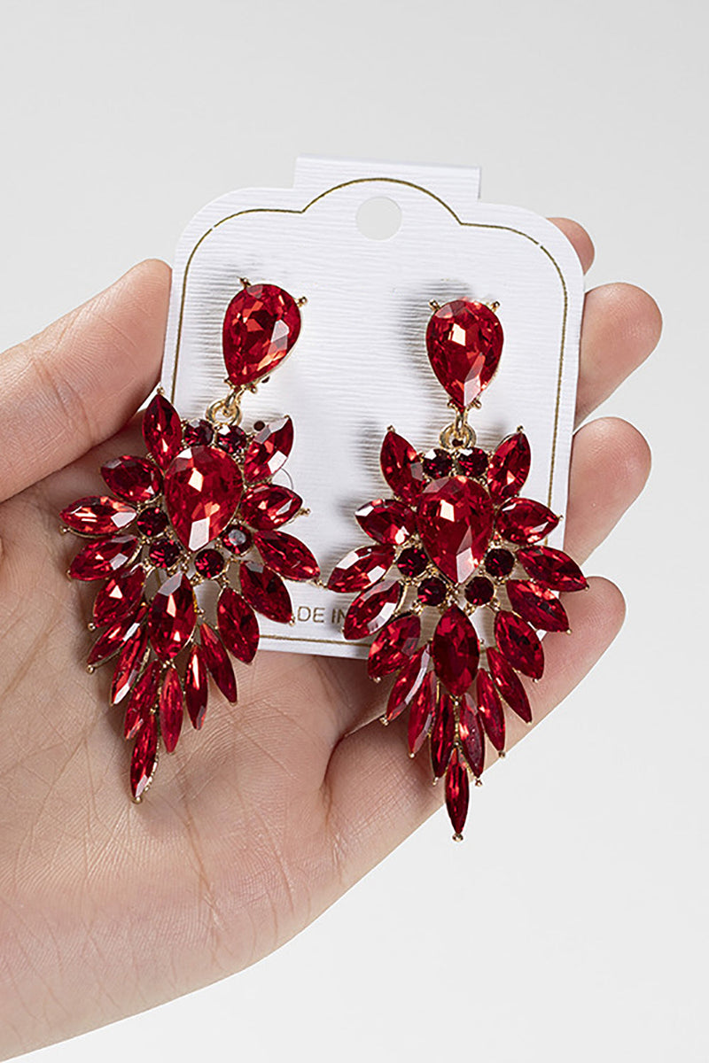 Load image into Gallery viewer, Red Sparkly Rhinestone Drop Dangle Earrings for Prom