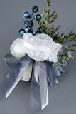 Grey Blue Wrist Corsage and Men Boutonniere Set for Prom Wedding Party