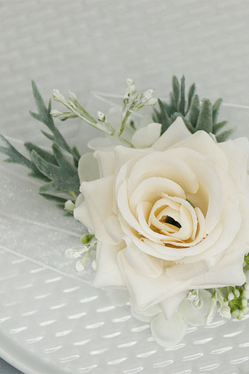 Load image into Gallery viewer, Ivory Wrist Corsage and Men Boutonniere Set for Prom Party
