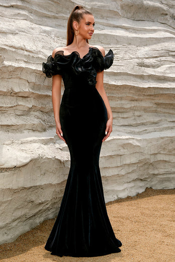 Black Mermaid Meringue Ruffles Formal Dress