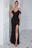 Load image into Gallery viewer, Black Sparkly Off the Shoulder Formal Dress with Slit