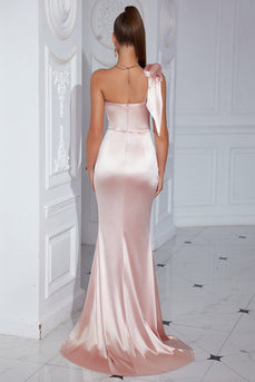 One Shoulder Pink Corset Party Dress with Ruffles