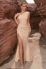 Load image into Gallery viewer, Mermaid Apricot One Shoulder Prom Dress with Slit