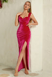 Velvet Fuchsia Corset Prom Dress with Ruffles