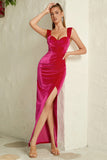 Velvet Fuchsia Corset Prom Dress with Ruffles