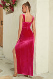 Velvet Fuchsia Corset Prom Dress with Ruffles