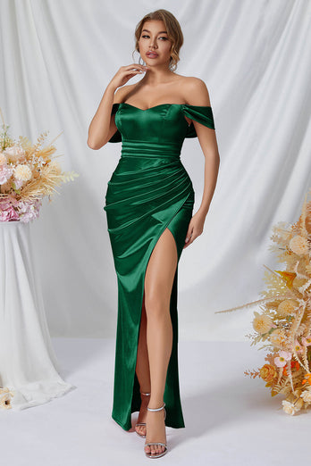 Off The Shoulder Green Prom Dress with Ruffles