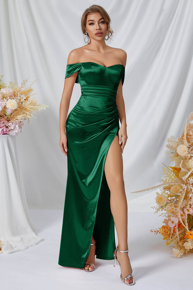 Load image into Gallery viewer, Off The Shoulder Green Prom Dress with Ruffles