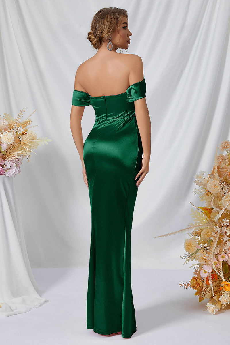 Load image into Gallery viewer, Off The Shoulder Green Prom Dress with Ruffles